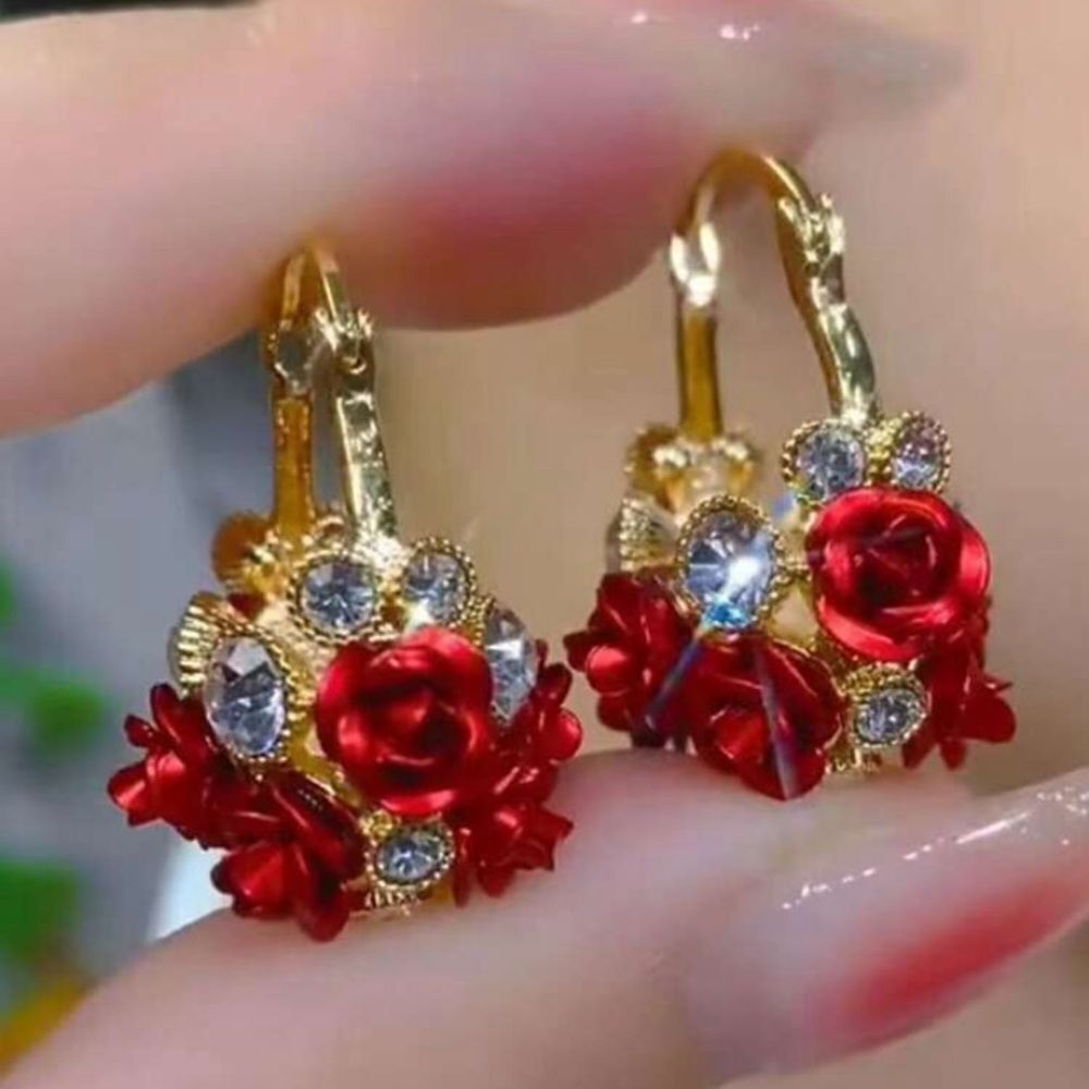 3for$20 NEW 1pair 2pcs Vibrant Flower Basket Red Rose Shaped Earrings For Women